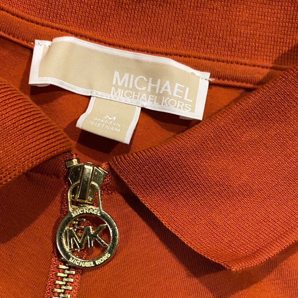 Michael Kors Rust Long Sleeve Top with Gold Zipper - Picture 2 of 2